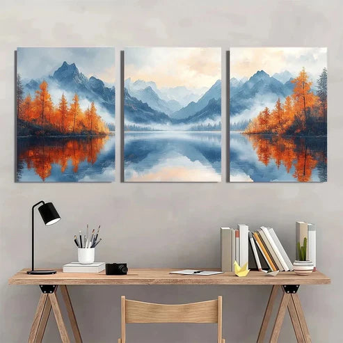 3pcs Mountain Lake Reflection Scenery  Wall Art Set Canvas Unframed - High Quality Print 100% Australian Made Wall Canvas