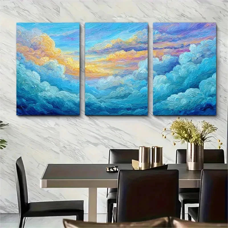 3pcs Blue Ocean Sunset Sunrise Sky Cloud Prefect Wall Art Set Canvas Framed 40x60cm - High Quality Print 100% Australian Made Wall Canvas Ready to Hang - Bella Home Decor