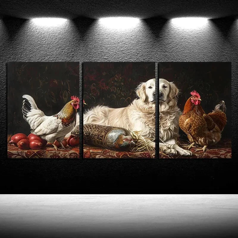 3pcs Dogs and Birds Farm Themed Design Metal Print Ready to Hang Art - Bella Home Decor
