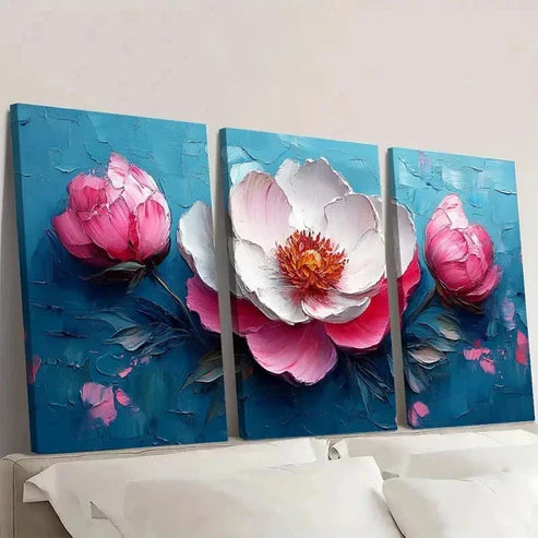 3pcs White Modern Peony Modern Flower Painting Wall Art Set Canvas Unframed - High Quality Print 100% Australian Made Wall Canvas