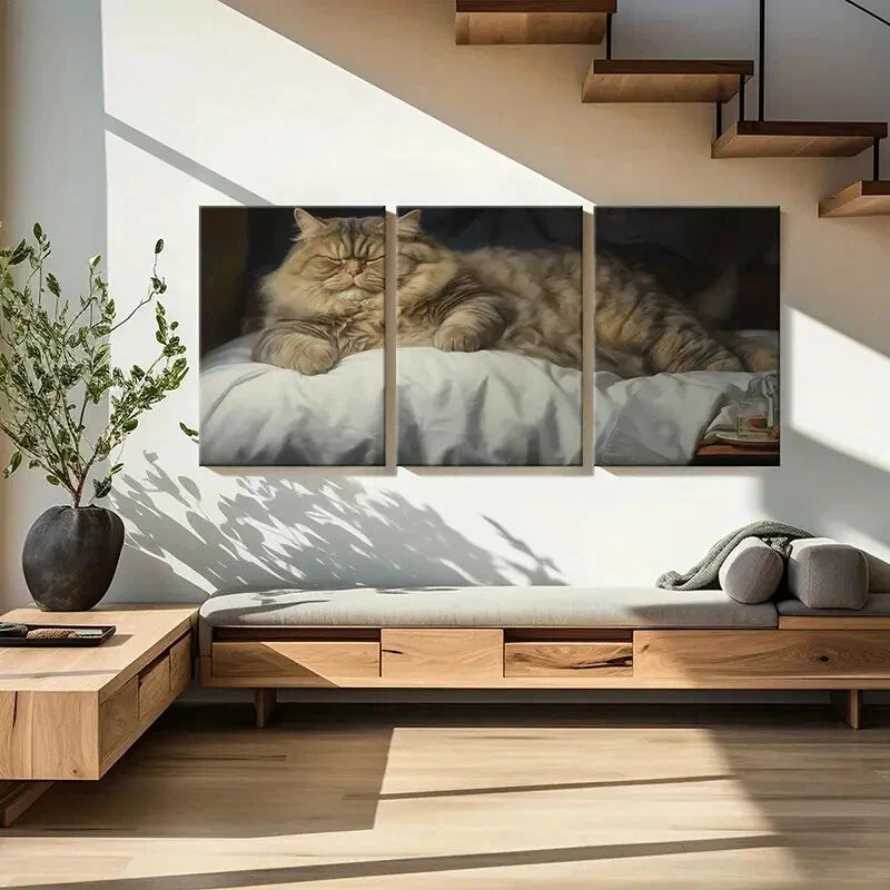 3pcs Adorable Cat Sleeping Cozy Vintage Metal Print Ready to Hang Art - Bella Home Decor