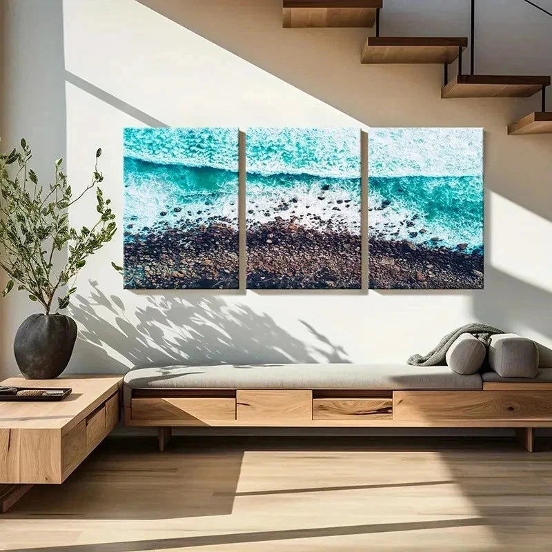 3pcs Ocean Waves Beach Nature Landscape Wall Art Set Canvas Framed 60x90cm - High Quality Print 100% Australian Made Wall Canvas Ready to Hang