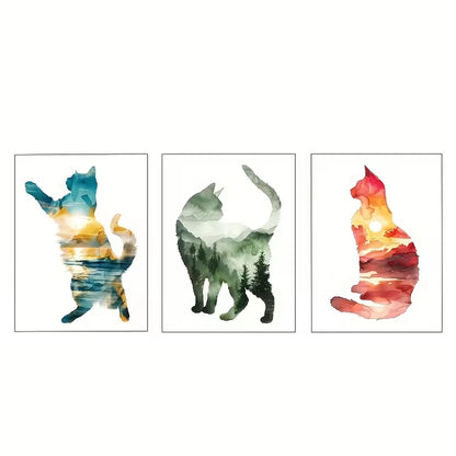 3pcs Adventure Cats Natural Forest Sunset      Wall Art Set Canvas Framed 50x70cm - High Quality Print 100% Australian Made Wall Canvas Ready to Hang - Bella Home Decor