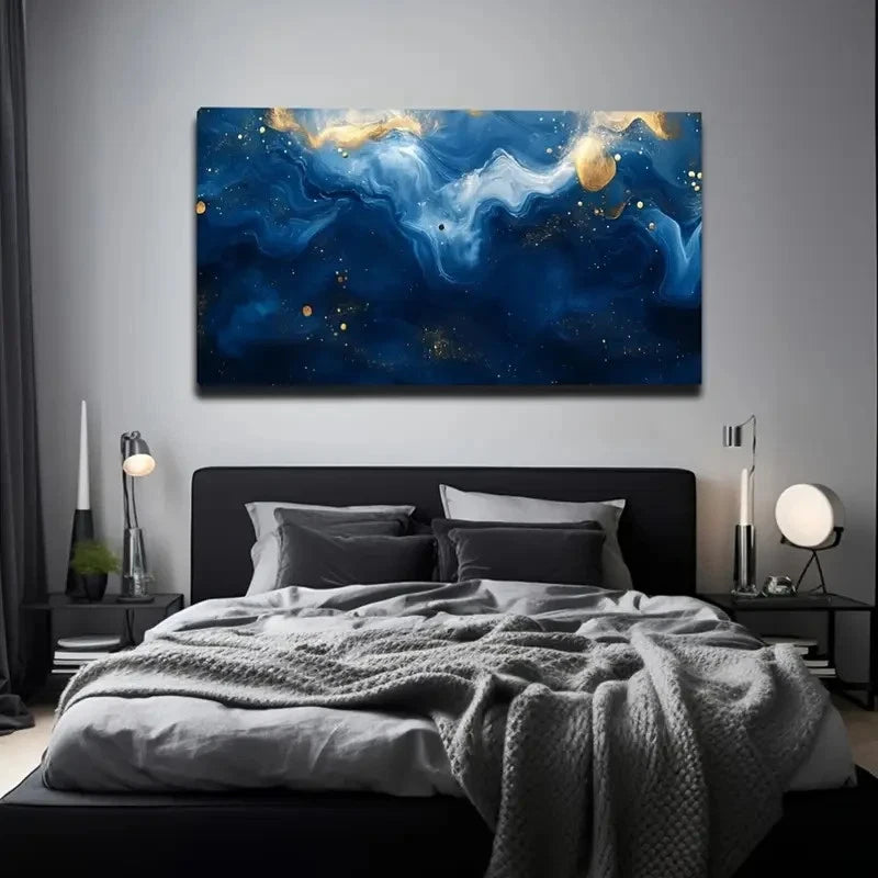 Modern Landscape Blue Nature Wall Art Canvas Office Home Room Framed 120x60cm