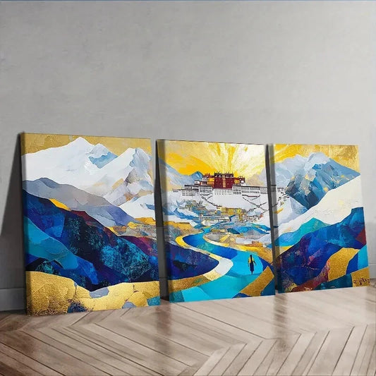 3pcs Featuring The Potala Palace Wall Art Set Canvas Framed 50x70cm - High Quality Print 100% Australian Made Wall Canvas Ready to Hang