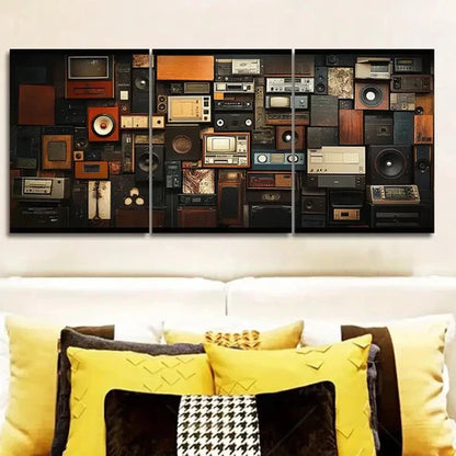 3pcs Featuring a Collage of Retro Audio Devices Wall Art Canvas Unframed - High Quality Print 100% Australian Made Wall Canvas