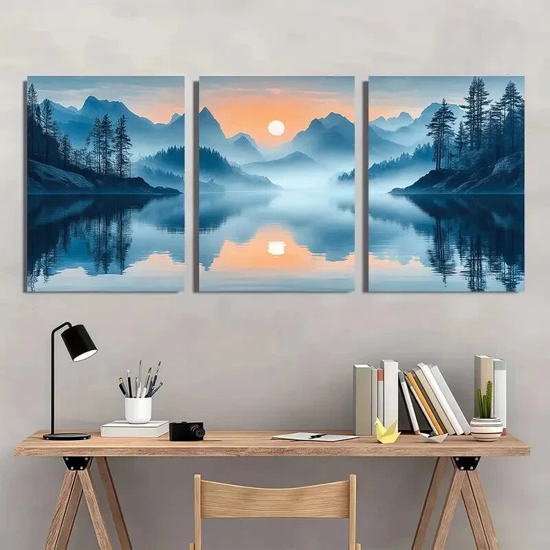 3pcs Serene Landscape with Snow-Capped Peaks Metal Print Ready to Hang Art - Bella Home Decor