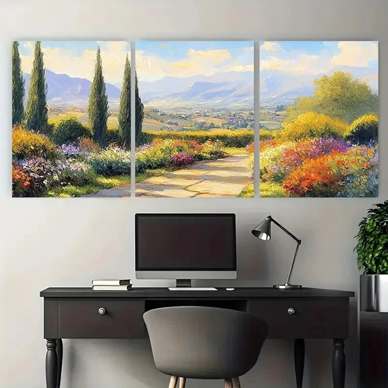 3pcs Tuscan Countryside Colorful Flowers Design Metal Print Ready to Hang Art - Bella Home Decor