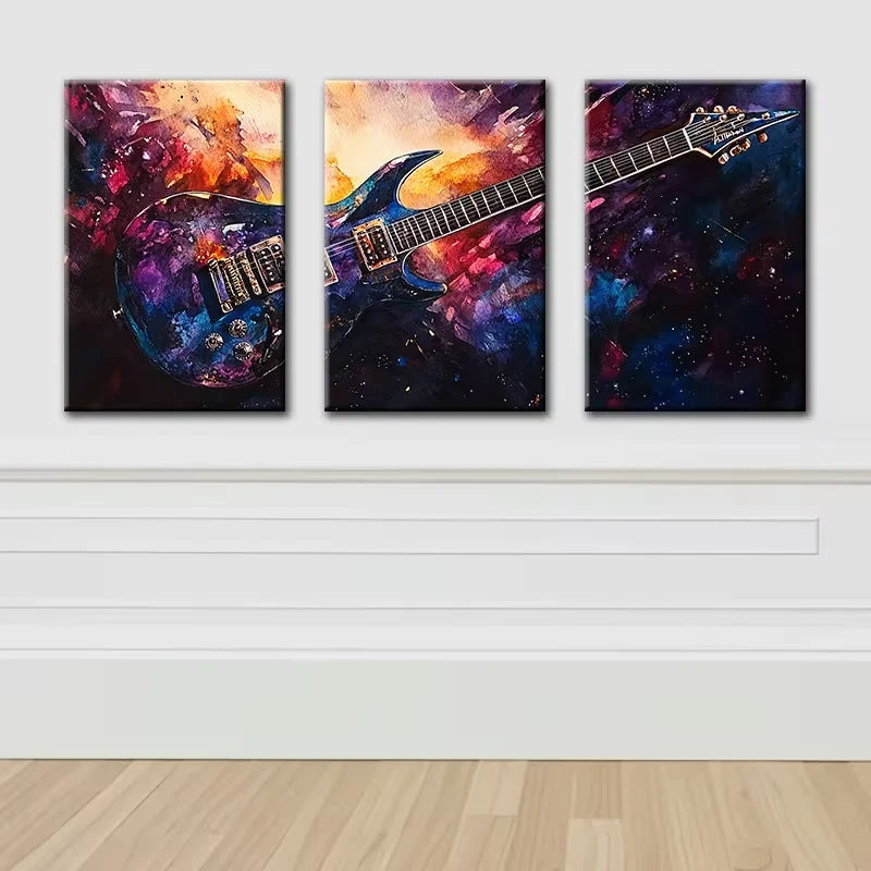 3pcs Vibrant Guitar Fantasy Illustration Wall Art Set Canvas Framed 40x60cm - High Quality Print 100% Australian Made Wall Canvas Ready to Hang