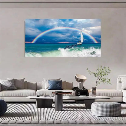 Rainbow Sea View & Dolphin Wall Art Canvas Office Home Room Framed 120x60cm - Bella Home Decor