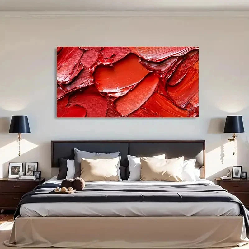 Vibrant Textured Abstract Red Wall Art Canvas Office Home Room Framed 120x60cm - Bella Home Decor