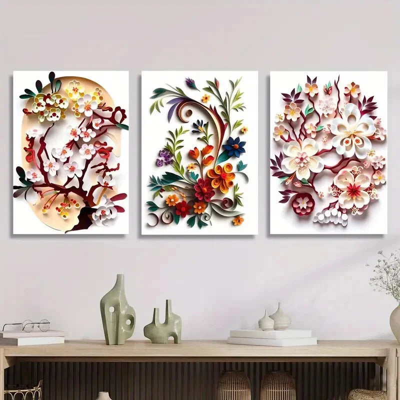 3pcs Exotic Flower Art, Botanical Floral Metal Print Ready to Hang Art