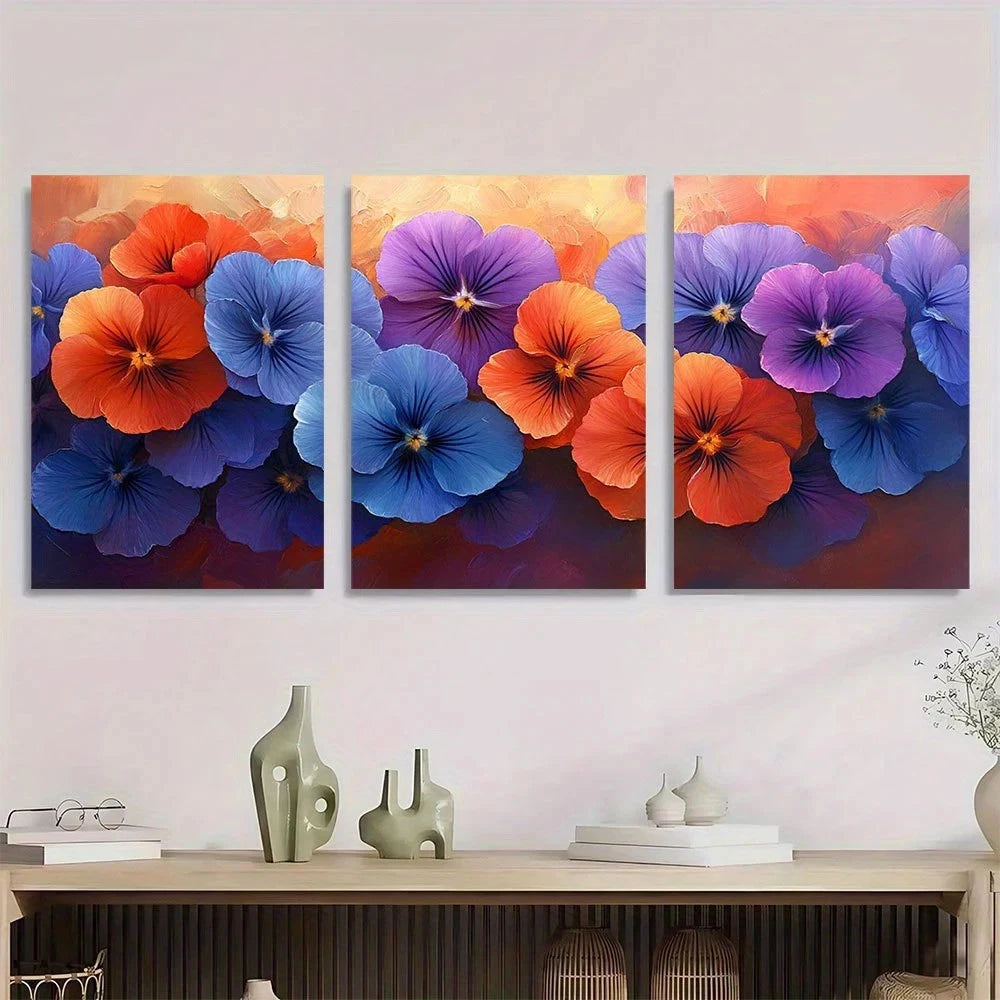 3pcs Orange and Purple Flowers in Bloom Metal Print Ready to Hang Art - Bella Home Decor
