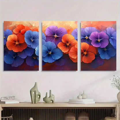 3pcs Orange and Purple Flowers in Bloom Metal Print Ready to Hang Art - Bella Home Decor