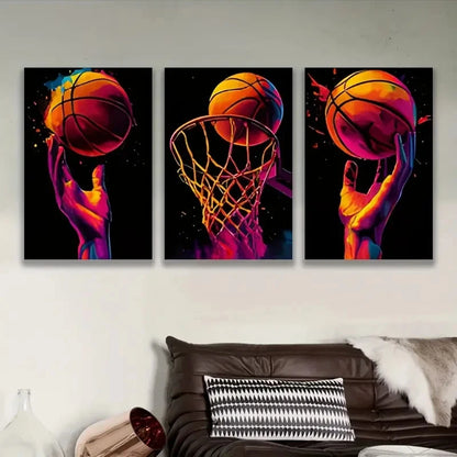 3pcs Basketball Dunking Artwork Wall Art Set Canvas Framed 50x70cm - High Quality Print 100% Australian Made Wall Canvas Ready to Hang - Bella Home Decor