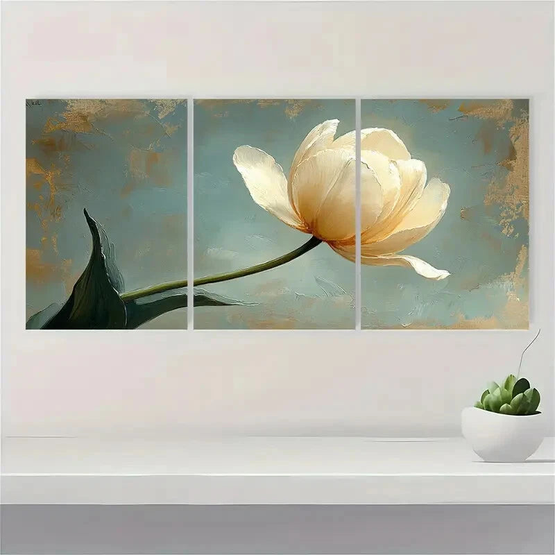 3pcs Beige Art Tulip Flower Painting Print Metal Print Ready to Hang Art - Bella Home Decor