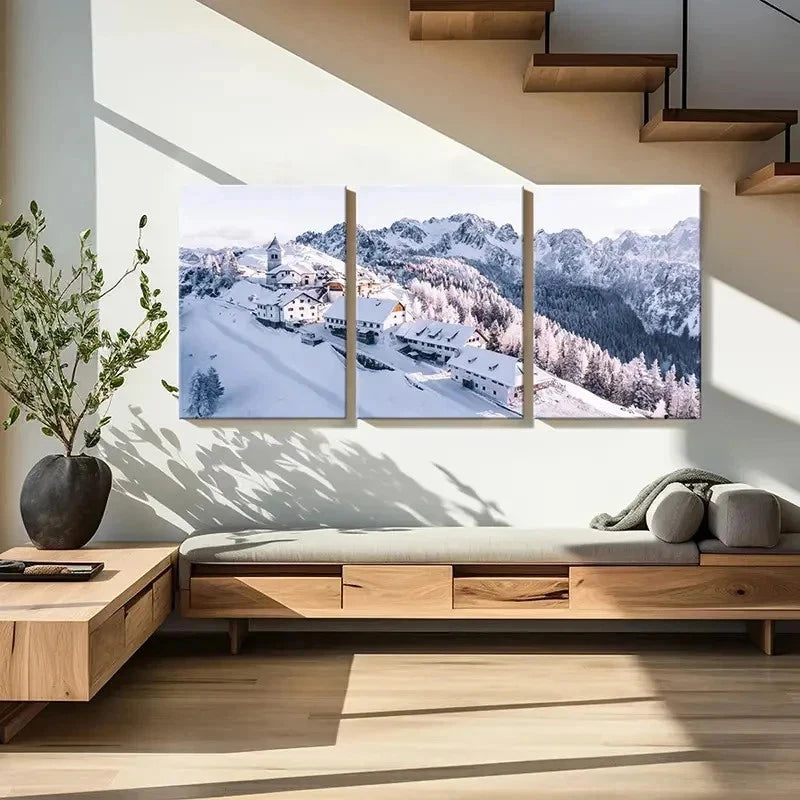 3pcs Snowy Mountain Landscape with Cabin Wall Art Set Canvas Framed 60x90cm - High Quality Print 100% Australian Made Wall Canvas Ready to Hang