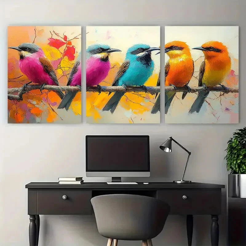 3pcs Bee Eater Birds in the Wild Illustration Wall Art Set Canvas Framed 50x70cm - High Quality Print 100% Australian Made Wall Canvas Ready to Hang - Bella Home Decor