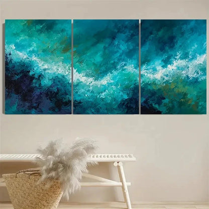 3pcs Deep Ocean Greens & Tranquil Sea View Wall Art Set Canvas Framed 50x70cm - High Quality Print 100% Australian Made Wall Canvas Ready to Hang - Bella Home Decor