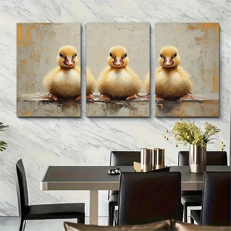 3pcs Original Duck And Goose Painting Perfect Wall Art Set Canvas Framed 50x70cm - High Quality Print 100% Australian Made Wall Canvas Ready to Hang