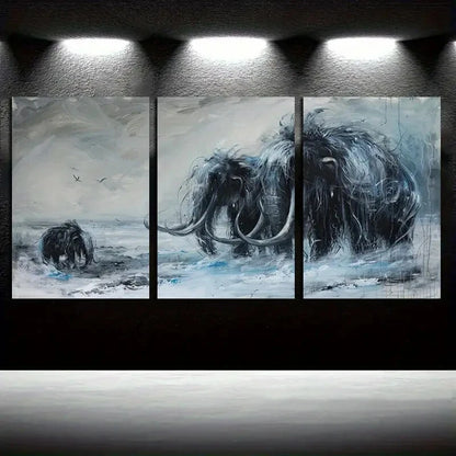3pcs Mammoths Trek Through The Snow Metal Print Ready to Hang Art - Bella Home Decor