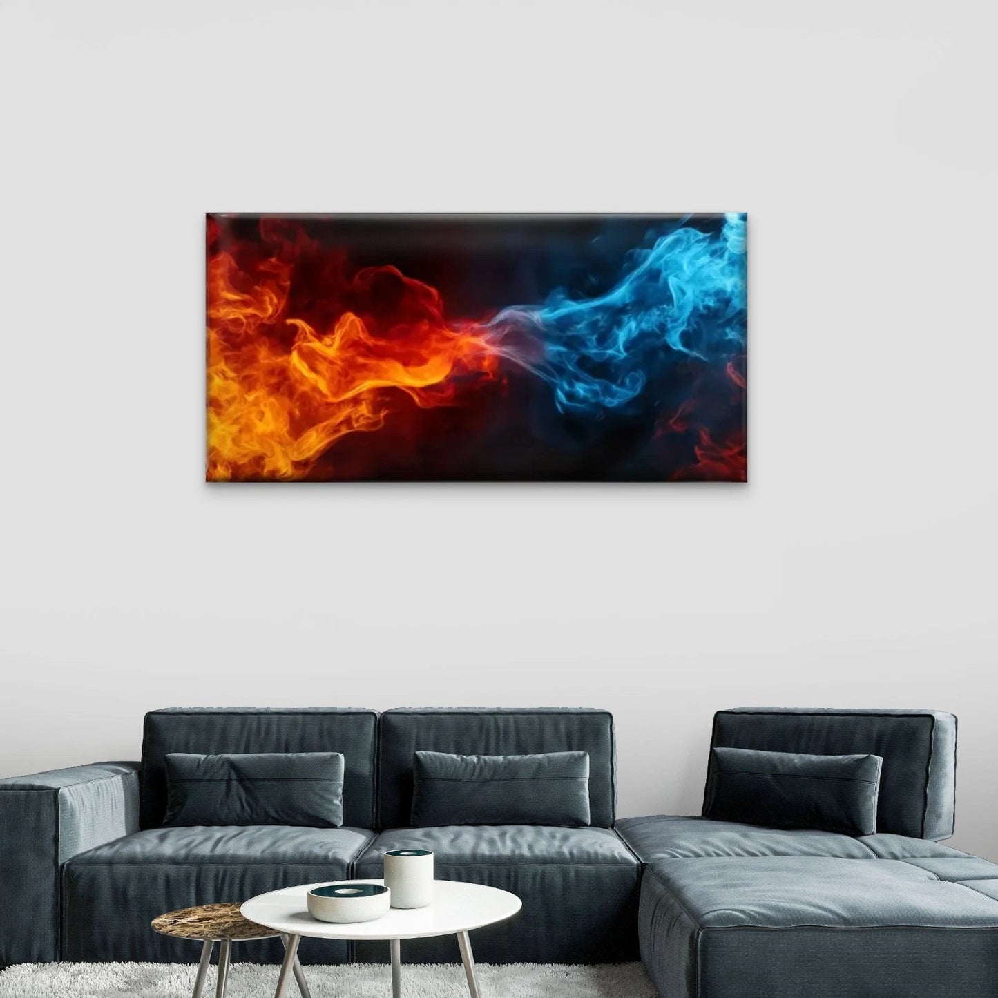 Fire Smoke Blue Red Orange Wall Art Canvas Office Home Room Framed 120x60cm