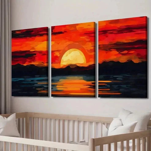 3pcs Red & Orange Sunset Scenery with Mountains Wall Art Canvas Unframed - High Quality Print 100% Australian Made Wall Canvas