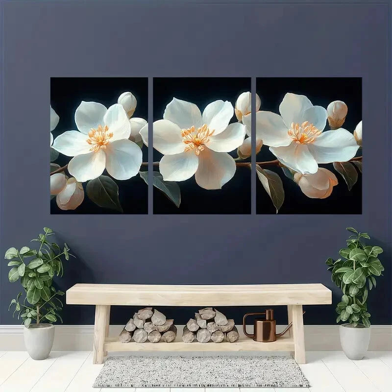 3pcs Featuring Lush Green Leaves and Delicate Metal Print Ready to Hang Art - Bella Home Decor