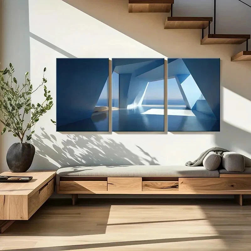 3pcs Abstract Architecture Geometric Shapes Metal Print Ready to Hang Art - Bella Home Decor