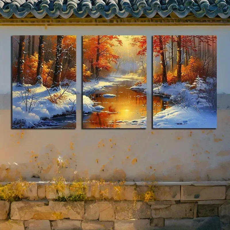 3pcs Serene Trees & Clear Water Bodies Design Metal Print Ready to Hang Art - Bella Home Decor