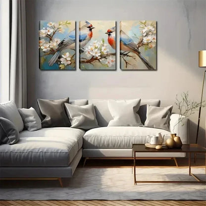 3pcs Two Colorful Bird & Flowers Landscape  Wall Art Canvas Unframed - High Quality Print 100% Australian Made Wall Canvas