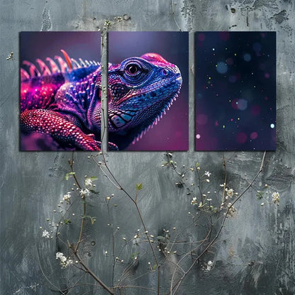 3pcs Vibrant Chameleon Illustration Metal Print Ready to Hang Art - Bella Home Decor