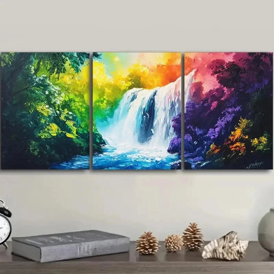 3pcs A waterfall in the Forest Decor Wall Art Set Canvas Framed 50x70cm - High Quality Print 100% Australian Made Wall Canvas Ready to Hang
