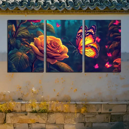 3pcs Vibrant Floral and Insect Theme Metal Print Ready to Hang Art - Bella Home Decor