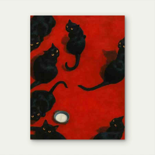Black Cats Red Background 60x90cm Metal Print Ready to Hang