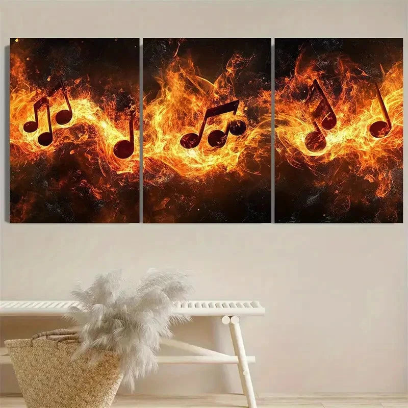 3pcs Music Note Wall Art Set Canvas Framed 40x60cm - High Quality Print 100% Australian Made Wall Canvas Ready to Hang