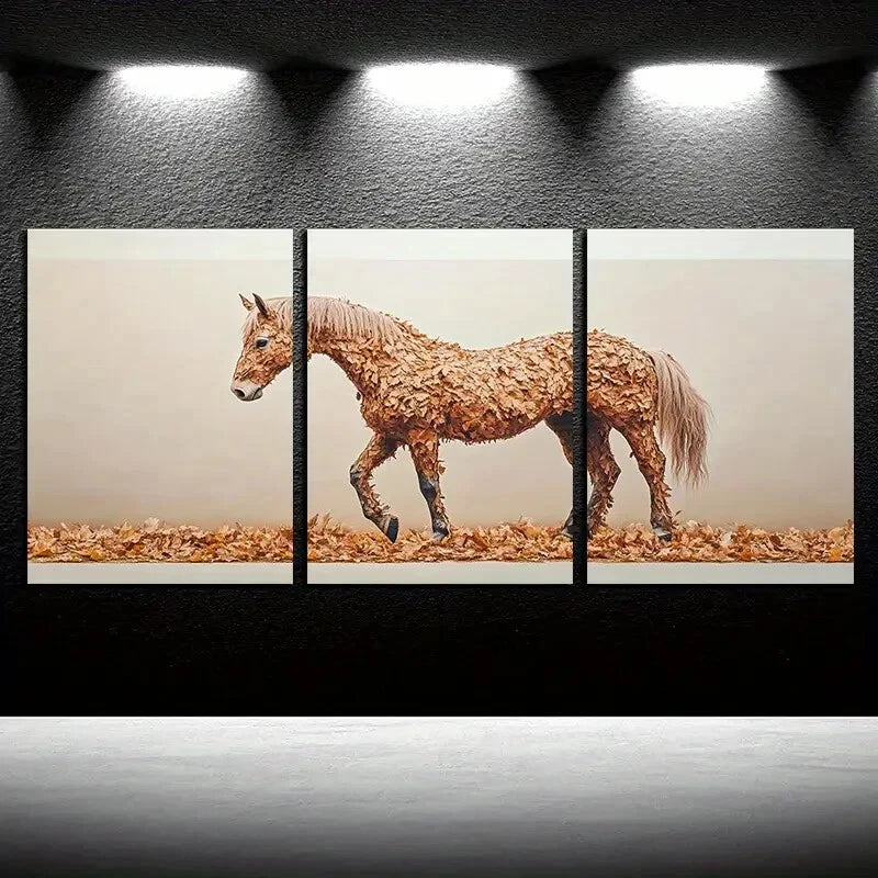 3pcs Autumn Leaf Horse Rustic Design Metal Print Ready to Hang Art - Bella Home Decor