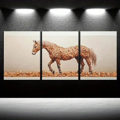 3pcs Autumn Leaf Horse Rustic Design Metal Print Ready to Hang Art - Bella Home Decor