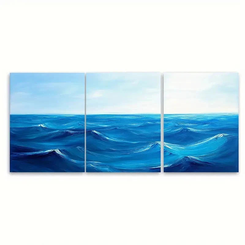 3pcs Blue Ocean Oil Painting on    Wall Art Set Canvas Framed 50x70cm - High Quality Print 100% Australian Made Wall Canvas Ready to Hang - Bella Home Decor