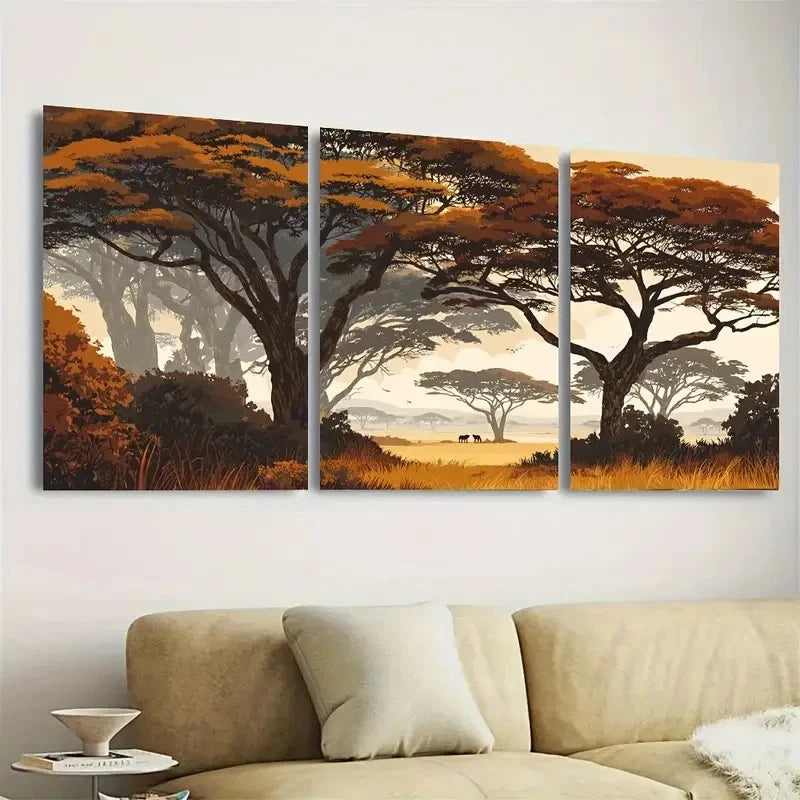 3pcs Tanzania Wildlife Landscape Wall Art Set Canvas Framed 60x90cm - High Quality Print 100% Australian Made Wall Canvas Ready to Hang