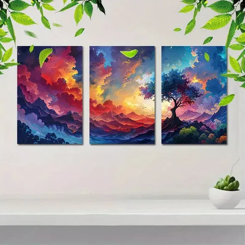 3pcs Colorful Landscape with Tree Design Wall Art Canvas Unframed - High Quality Print 100% Australian Made Wall Canvas