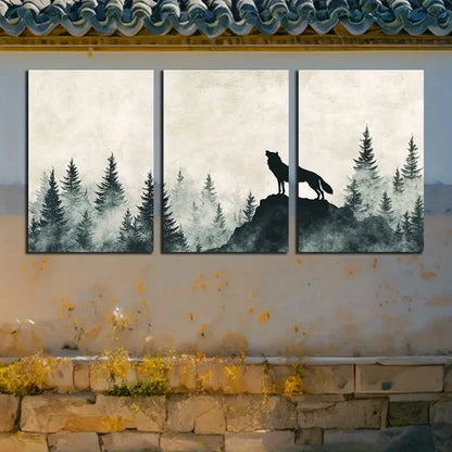 3pcs Howling Wolf Forest Silhouette Design Metal Print Ready to Hang Art - Bella Home Decor
