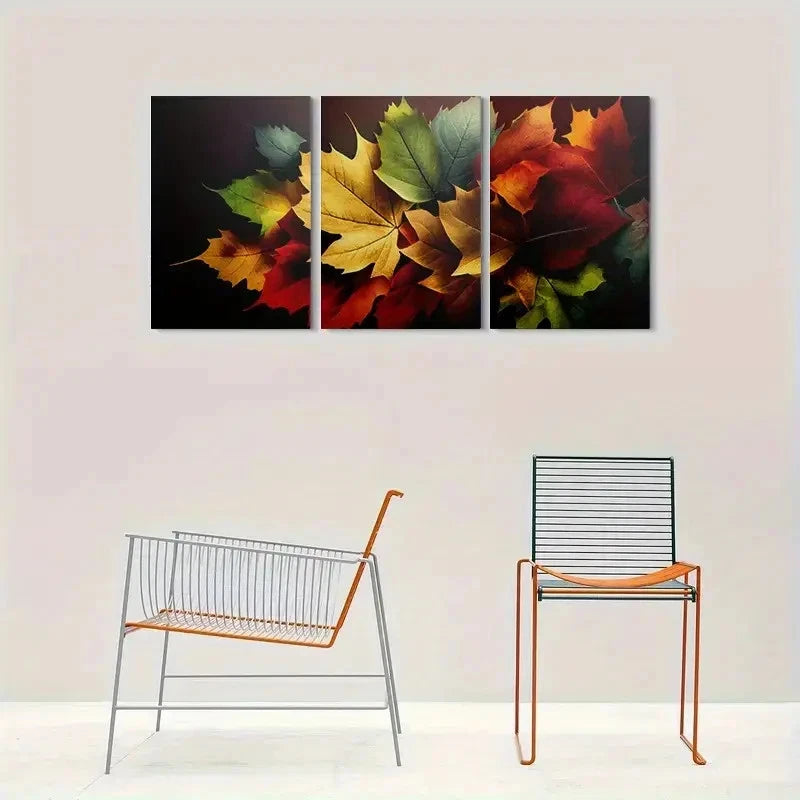 3pcs Autumn Leaves Green and Yellow Metal Print Ready to Hang Art - Bella Home Decor
