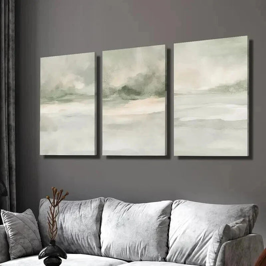 3pcs Sage Green Abstract Landscape Decoration Wall Art Set Canvas Framed 60x90cm - High Quality Print 100% Australian Made Wall Canvas Ready to Hang