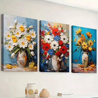3pcs Painting Of A Modern Floral Bright Art Canvas Unframed - High Quality Print 100% Australian Made Wall Canvas