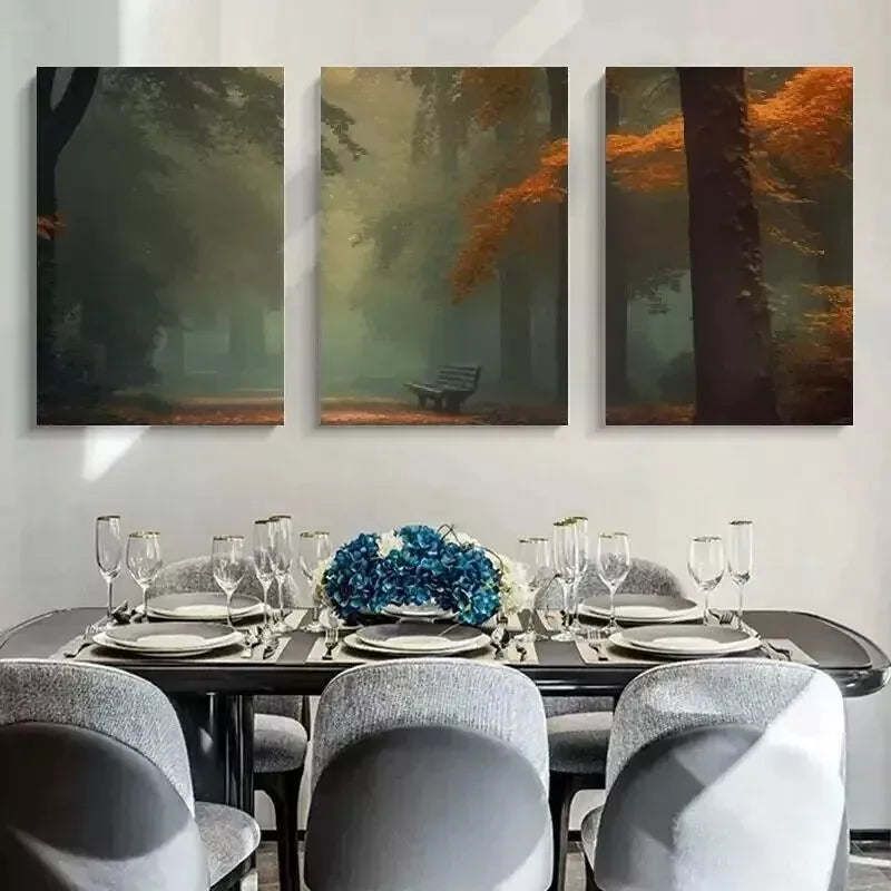 3pcs Forest & Trees Misty View Wall Art Set Canvas Framed 50x70cm - High Quality Print 100% Australian Made Wall Canvas Ready to Hang