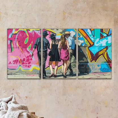3pcs Graffiti Street Friends Wall Art Set Canvas Framed 60x90cm - High Quality Print 100% Australian Made Wall Canvas Ready to Hang