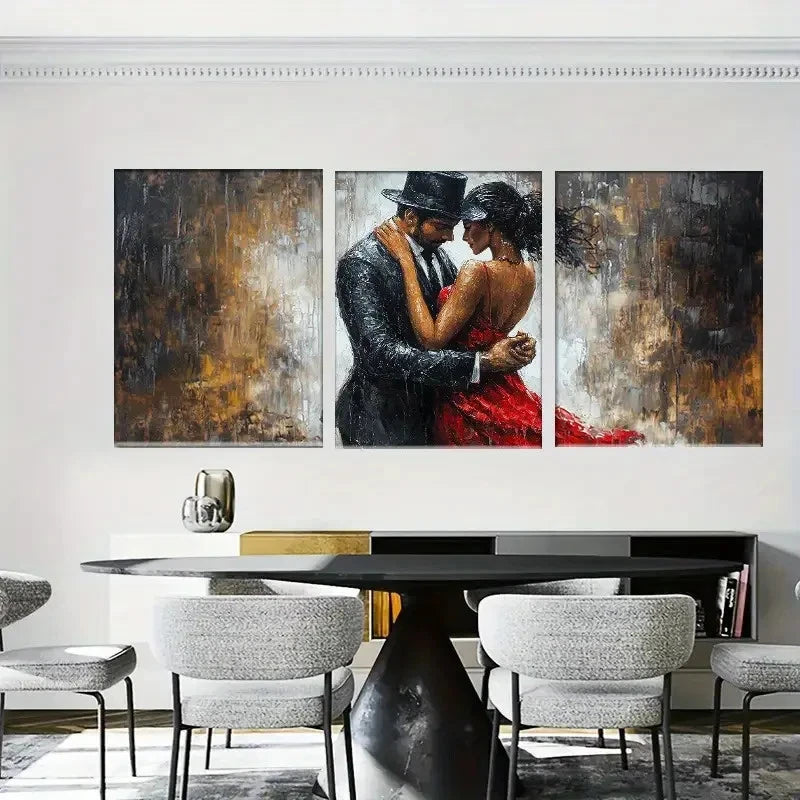 3pcs Romantic Dancing Lovers in Artistic Hug Metal Print Ready to Hang Art