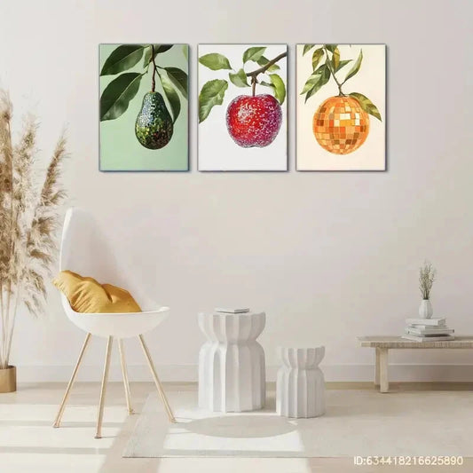 3pcs Avocado Apple Orange Fruit Botanical Art Metal Print Ready to Hang Art