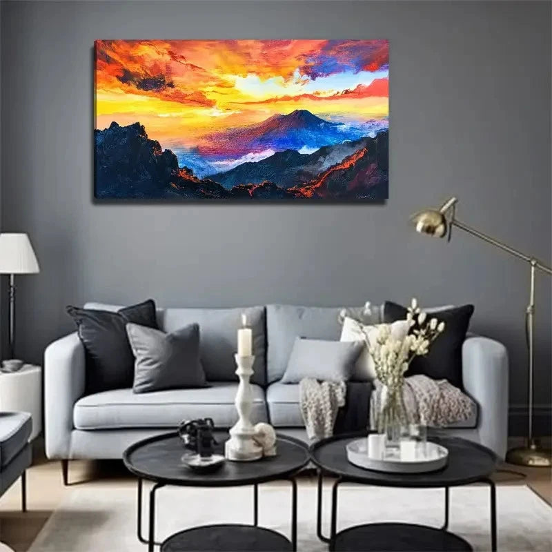 Vibrant Orange Red Yellow Blue Wall Art Canvas Office Home Room Framed 120x60cm